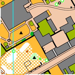 Map fragment – courtyards and open sandy ground at the edge of the sprint area